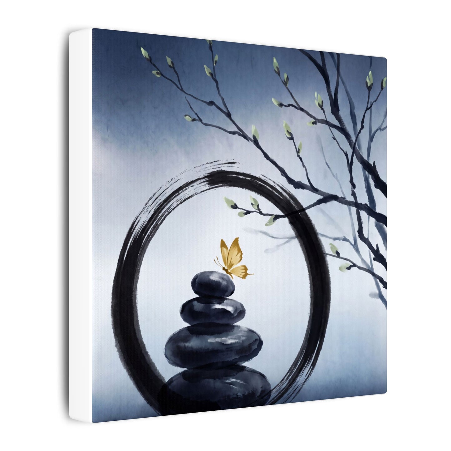 River Stones Spring Canvas Art | Zen Peaceful Design