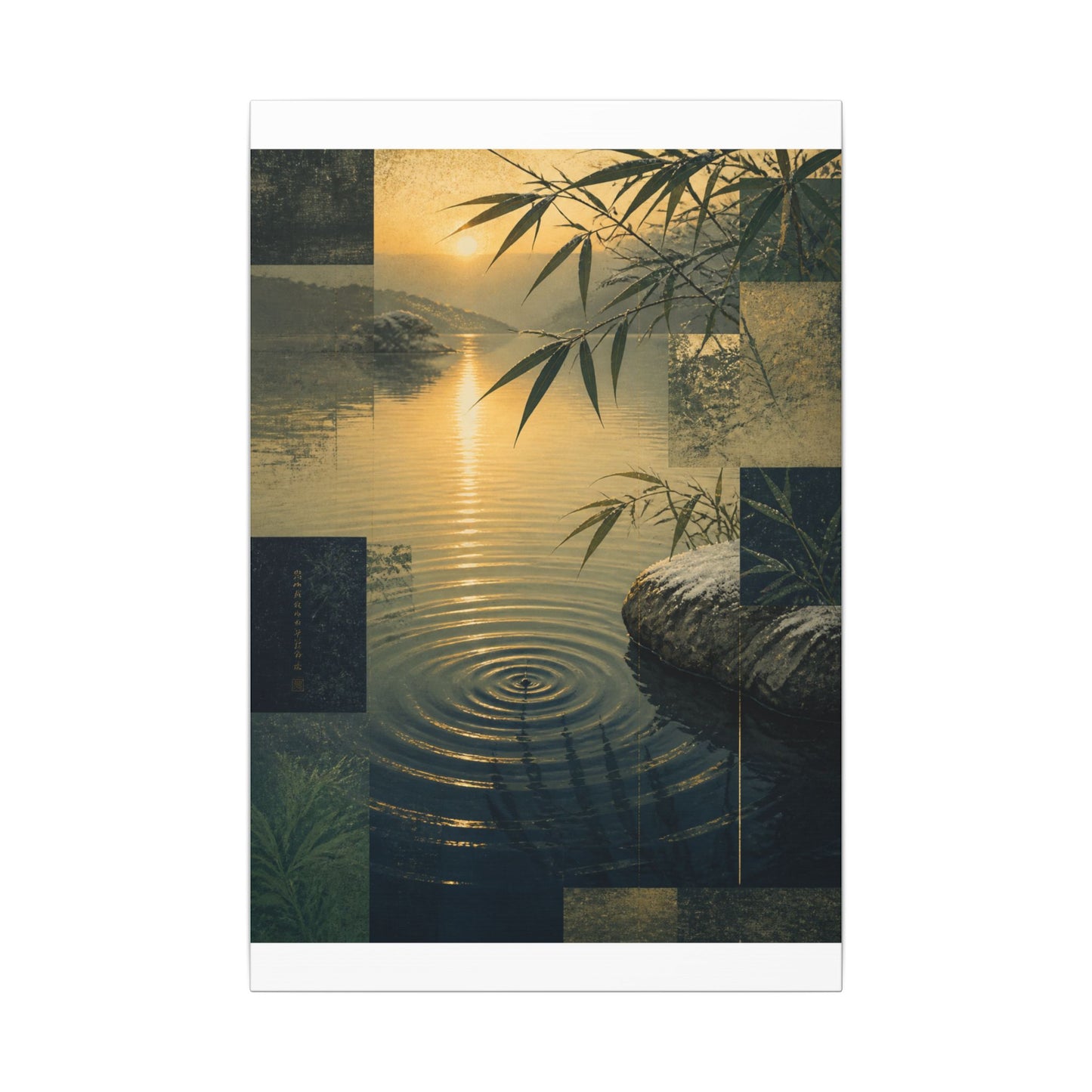 Zen Water Ripple in Golden Hour | Ukiyo E Inspired Canvas Art