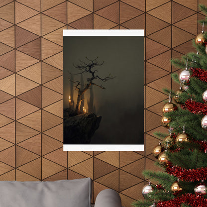 Pine Tree Shadow Zen Wall Art Print | Moody Dark Japandi Art