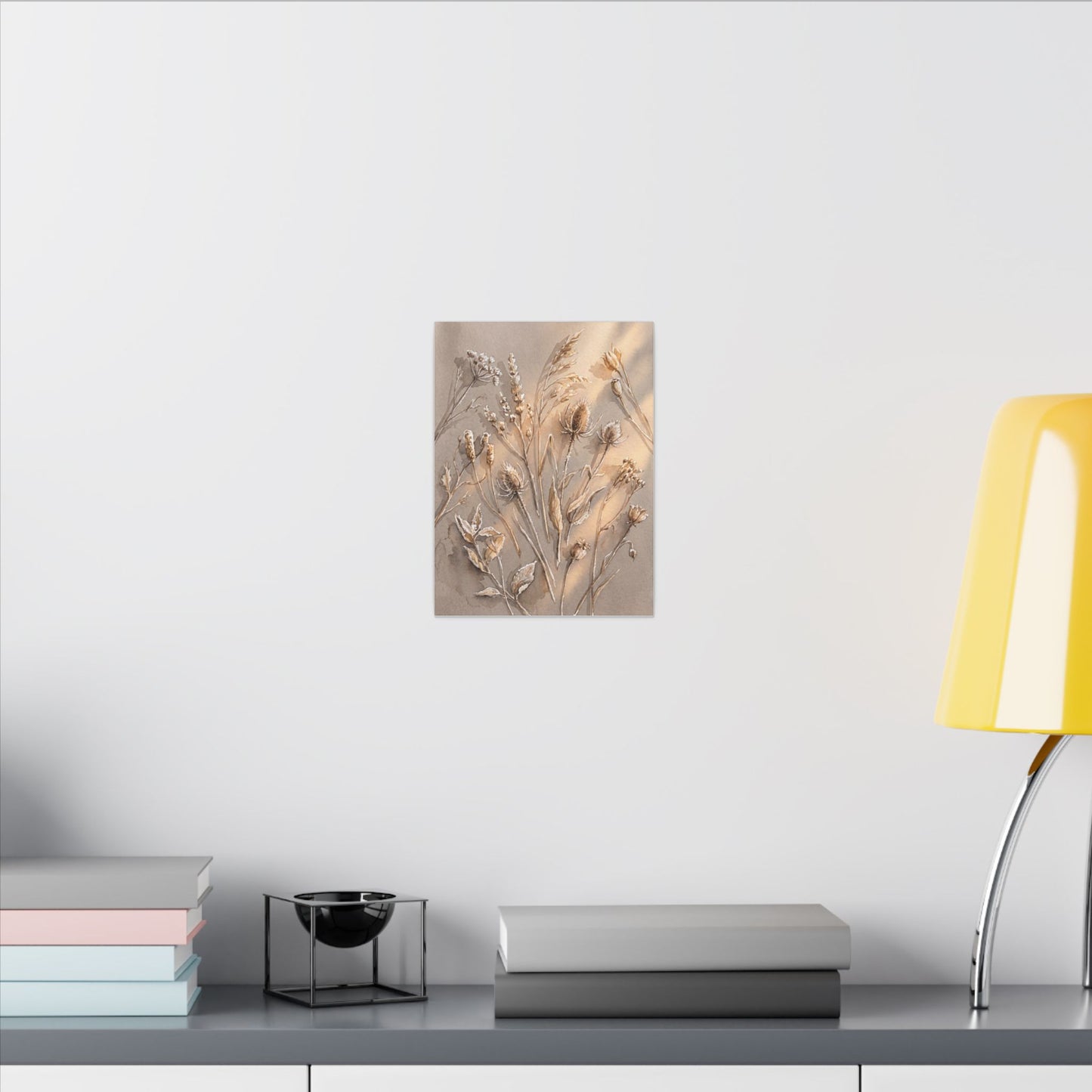 Japandi Dried Flowers in Golden Hour | Watercolor Canvas Art