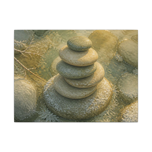 River Stones Watercolor Canvas Art | Elegant Japandi Art