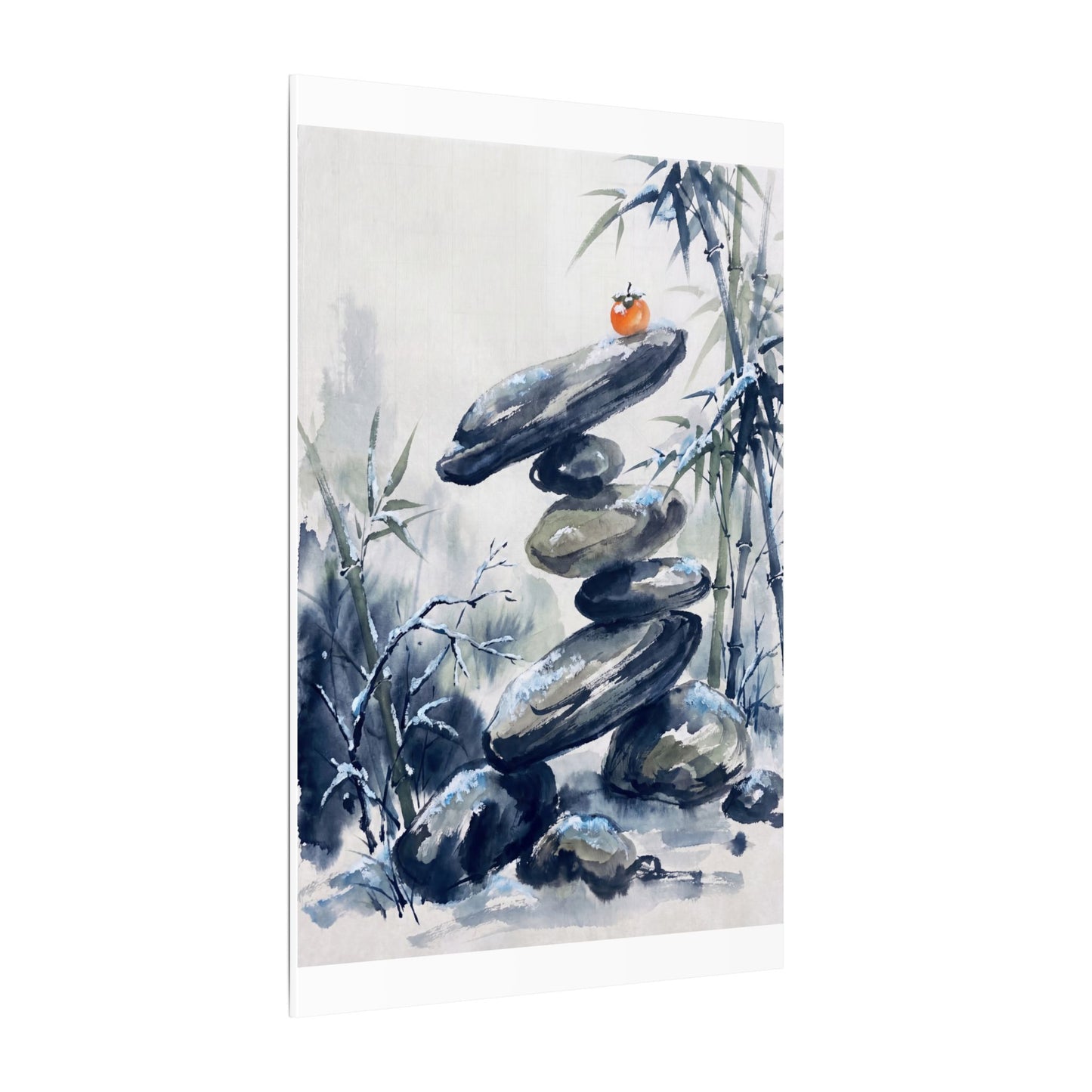 Zen River Stones in Moonlight | Sumi E Canvas Art