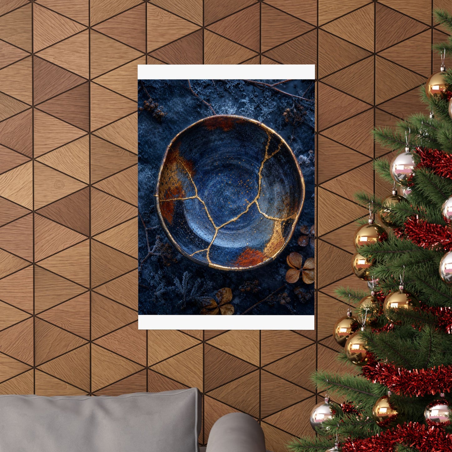 Fukinsei Ceramic Bowl Wall Art Print - Kintsugi Crackle Gold