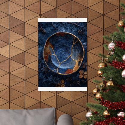 Fukinsei Ceramic Bowl Wall Art Print - Kintsugi Crackle Gold