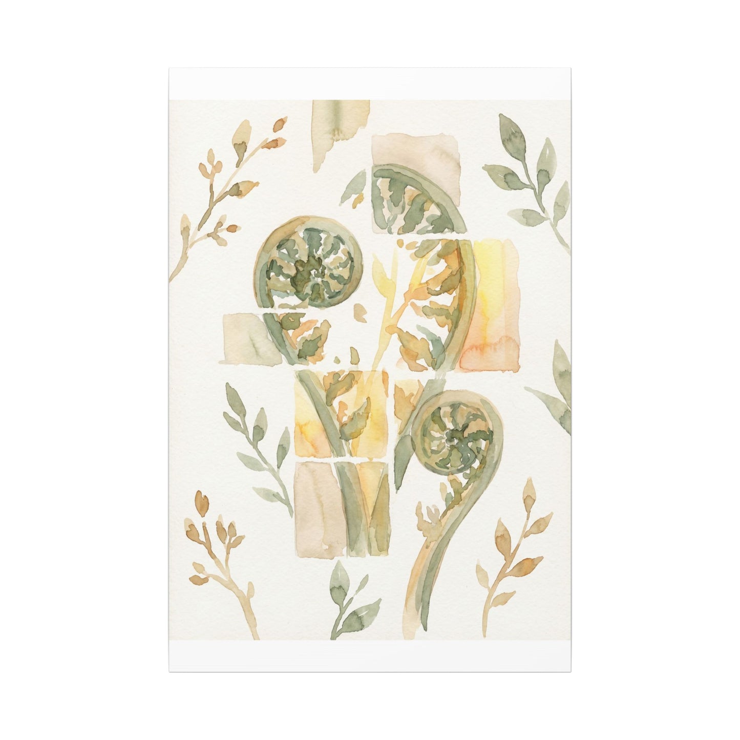 Earthy Fern Unfurling Canvas Art - Watercolor Japandi