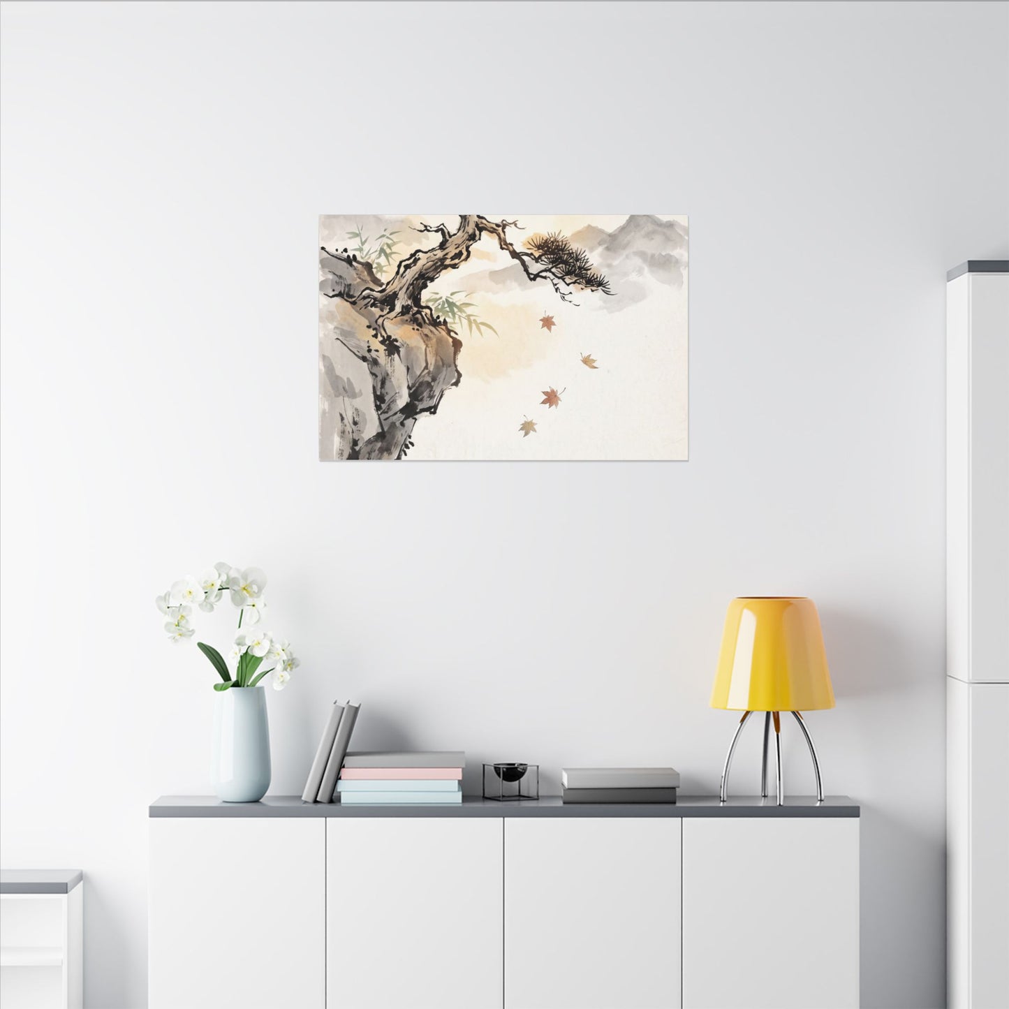 Peaceful Pine Tree Canvas Art - Sumi E Zen