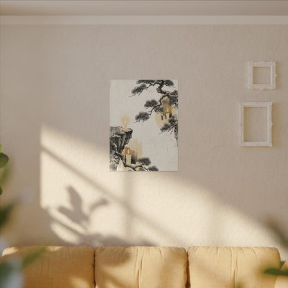 Japandi Pine Tree in Candlelight | Japanese Pattern Canvas Art