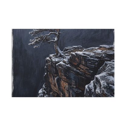 Dark Japandi Pine Tree in Dawn | Dark Texture Canvas Art