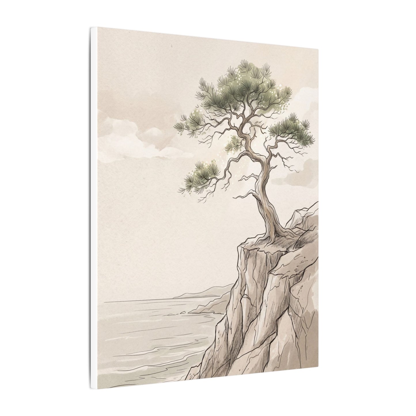 Japandi Pine Tree in Dappled | Minimal Line Canvas Art