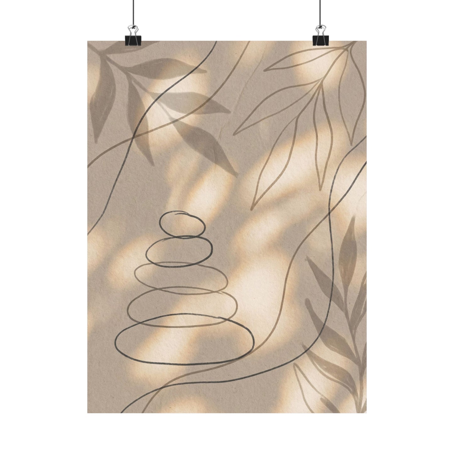 Kanso River Stones Wall Art Print - Japandi Minimal Line Art Print
