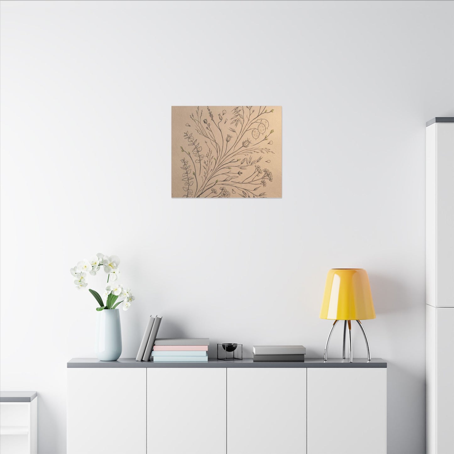 Dried Flowers Canvas Art | Spring Japandi Minimal Line Art