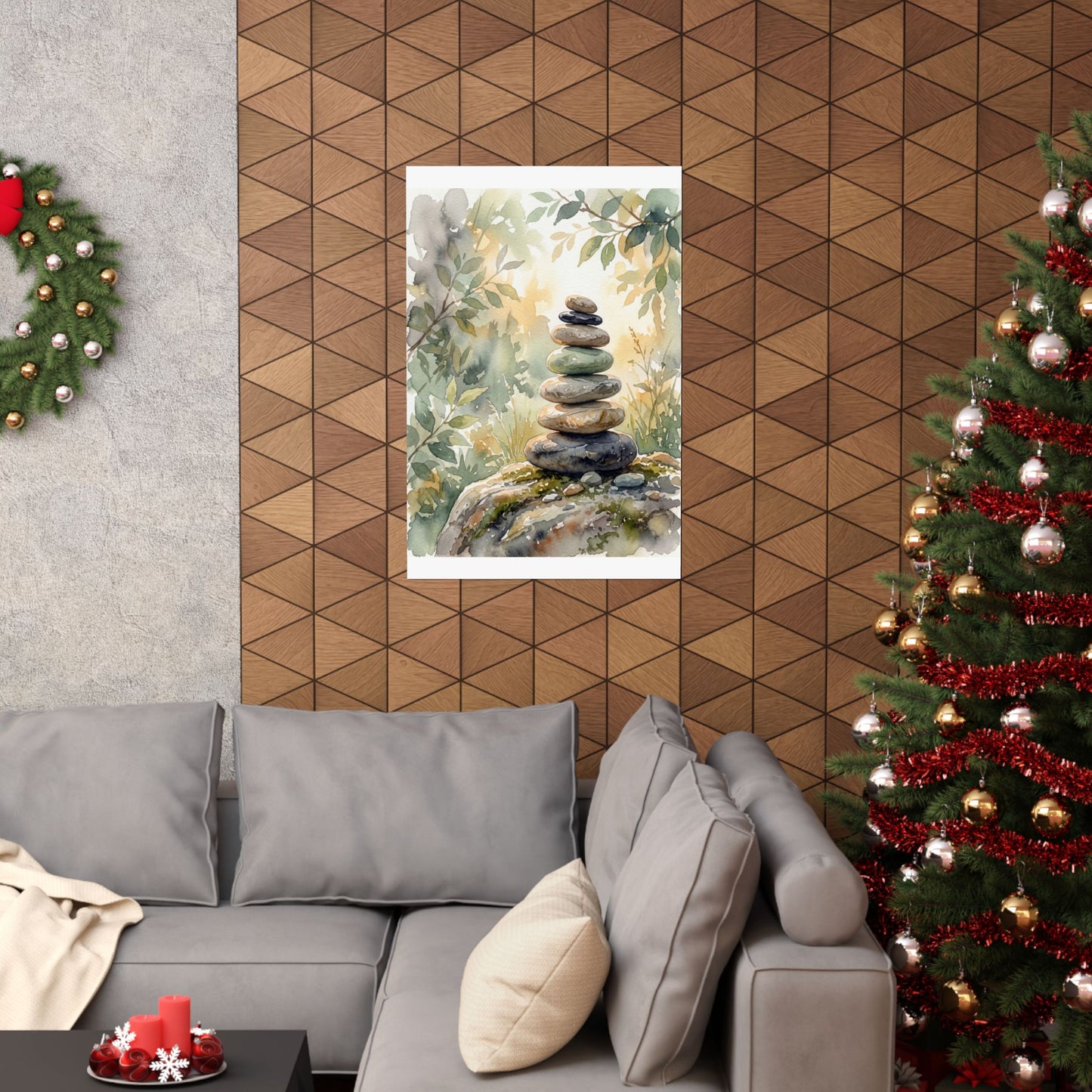 River Stones Wall Art Print | Summer Japandi Watercolor Art
