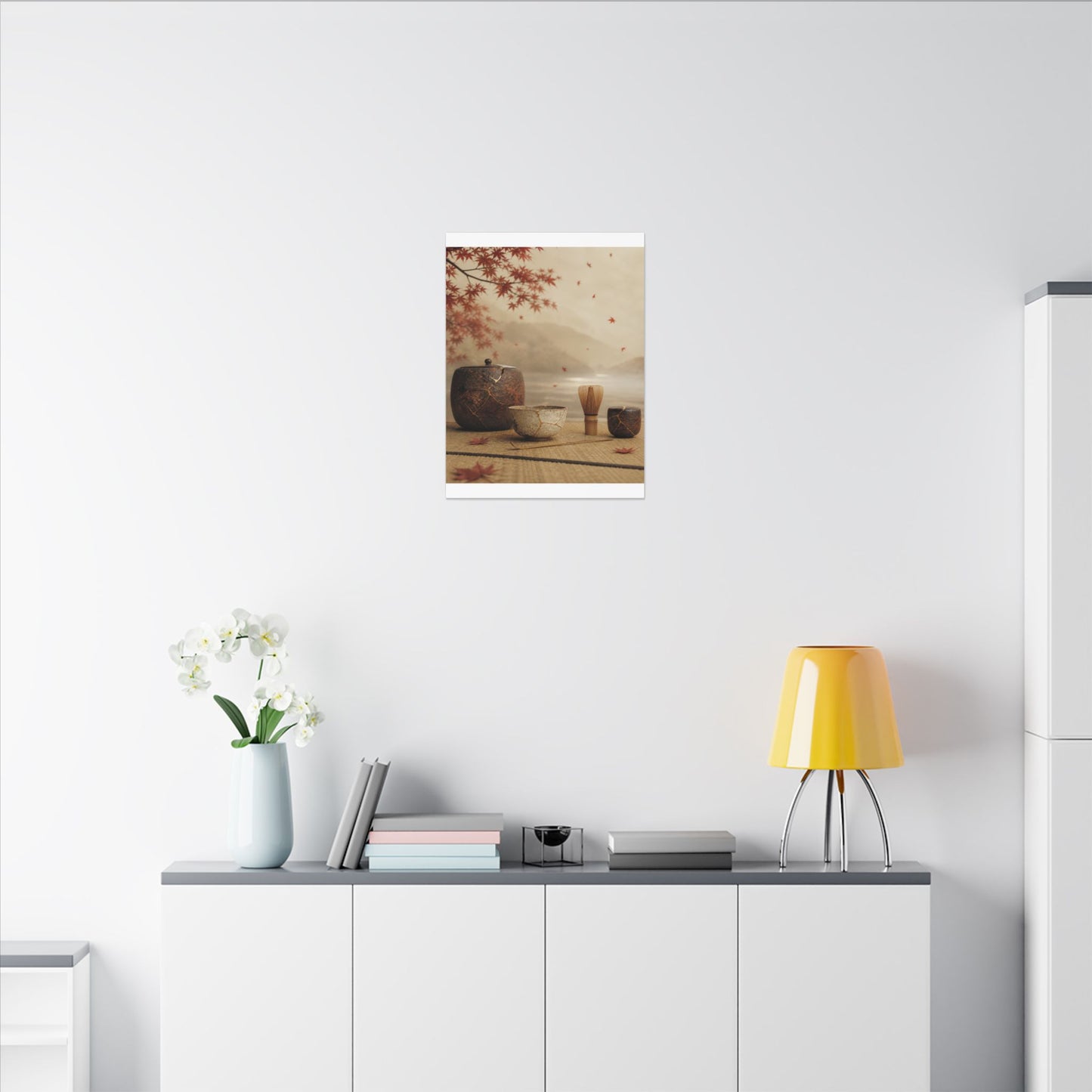 Tea Ceremony Canvas Art | Autumn Kintsugi Gold Vein Art