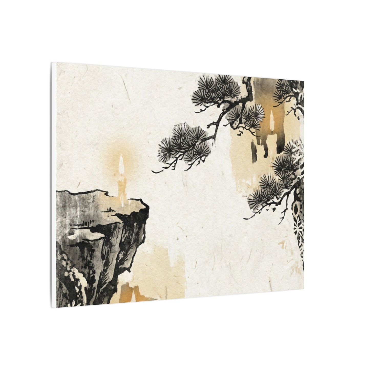 Japandi Pine Tree in Candlelight | Japanese Pattern Canvas Art