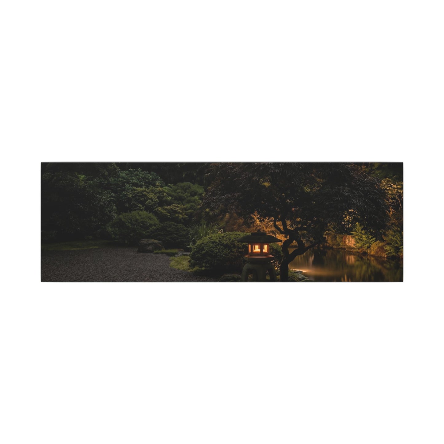Dark Japandi Moonlit Garden in Golden Hour | Moody Minimal Canvas Art