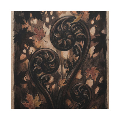 Mono No Aware Fern Unfurling Canvas Art - Dark Japandi Charcoal Ink