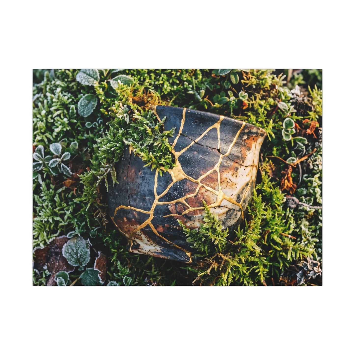 Artful Moss Close Up Canvas Art - Gold Repair Kintsugi
