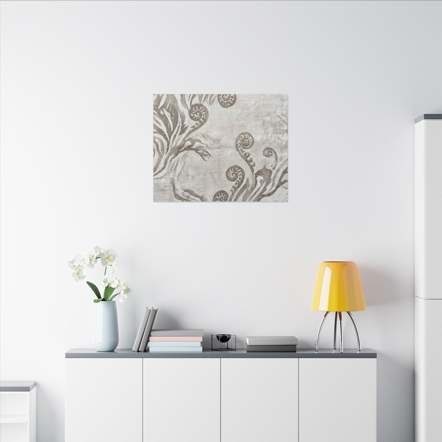 Japandi Fern Unfurling in Overcast | Japanese Pattern Canvas Art