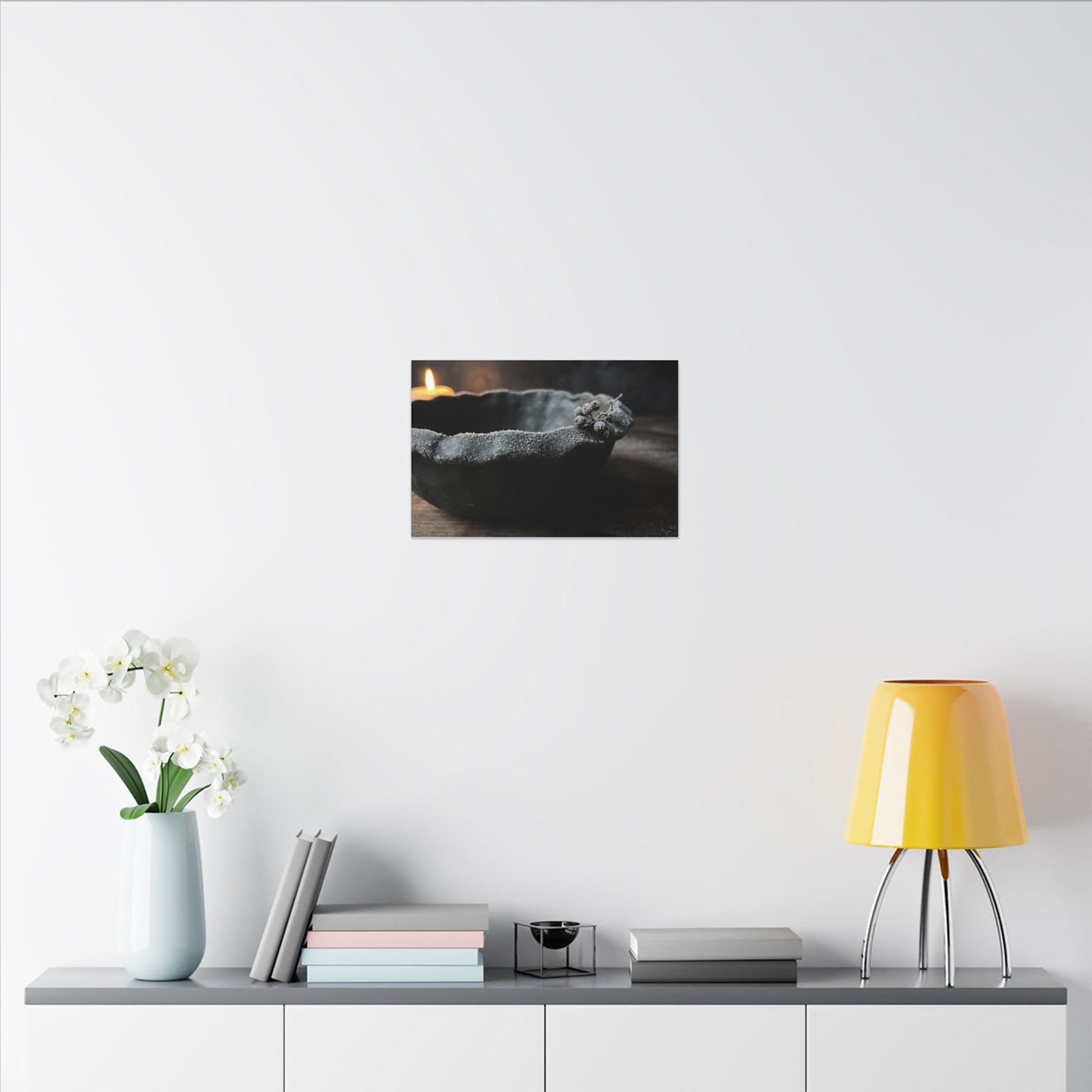 Ceramic Bowl Canvas Art | Winter Dark Japandi Shadow Zen Art