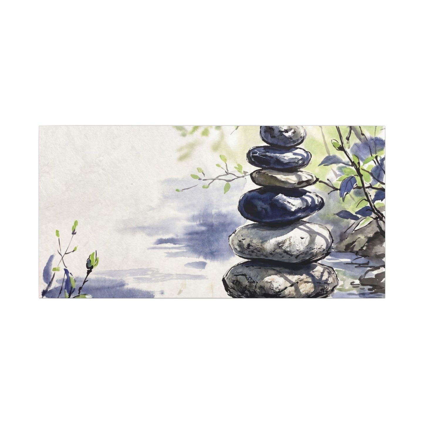 River Stones Sumi E Canvas Art | Serene Zen Art