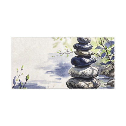 River Stones Sumi E Canvas Art | Serene Zen Art