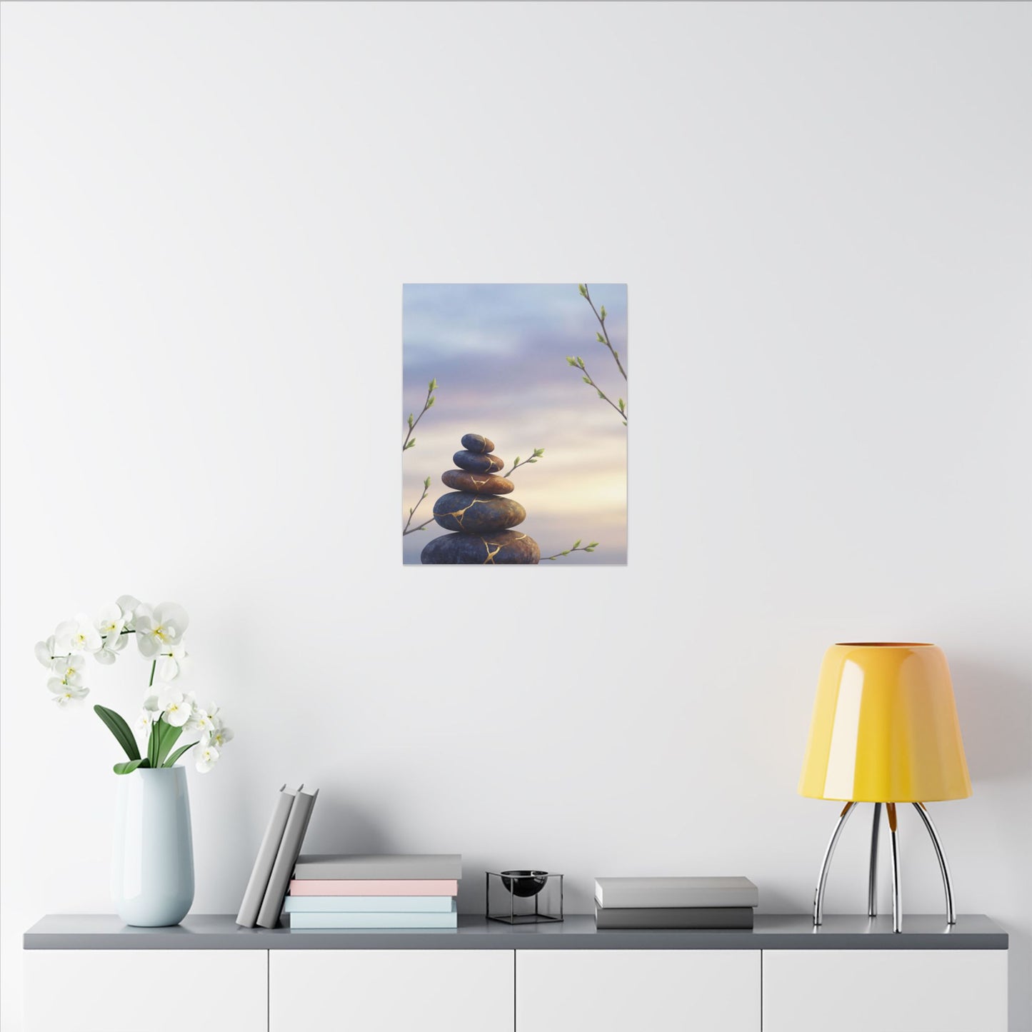 Spring River Stones Gold Vein Canvas Art | Philosophical Decor