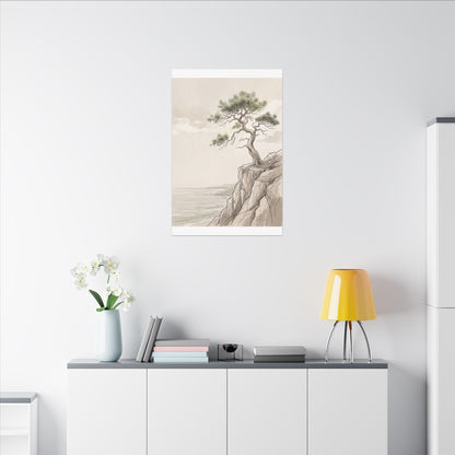 Japandi Pine Tree in Dappled | Minimal Line Canvas Art