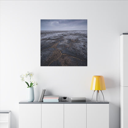 Dark Japandi Cracked Earth in Overcast | Dark Texture Canvas Art