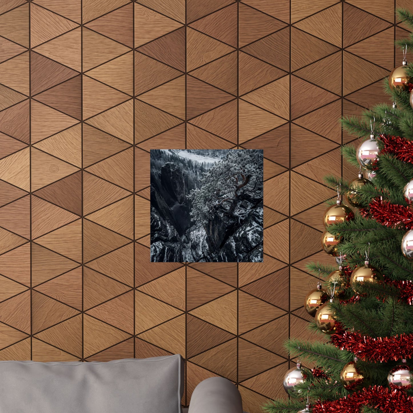 Pine Tree Wall Art Print | Winter Dark Japandi Dark Texture Art