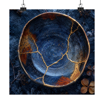 Fukinsei Ceramic Bowl Wall Art Print - Kintsugi Crackle Gold