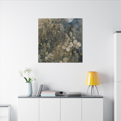 Japandi Dried Flowers in Moonlight | Watercolor Canvas Art