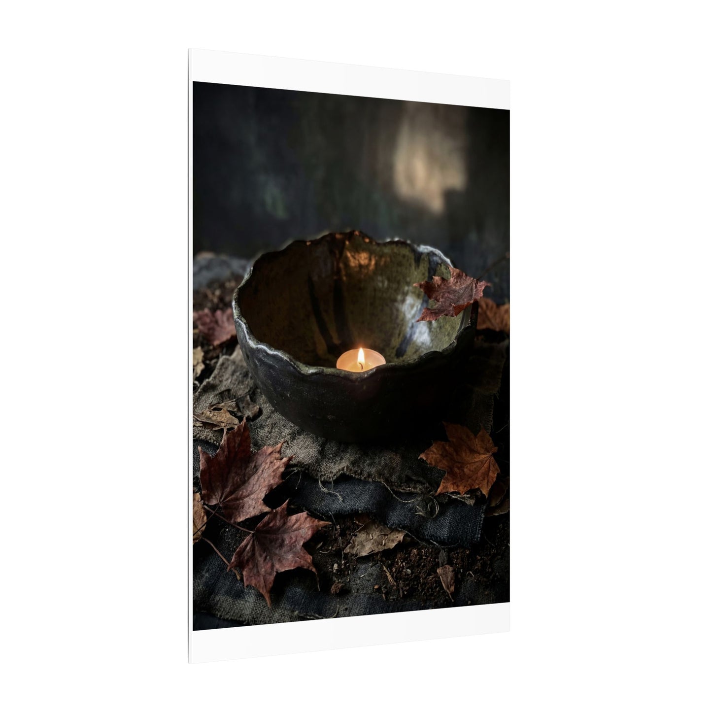 Candlelight Ceramic Bowl Canvas Art - Dark Japandi Kanso