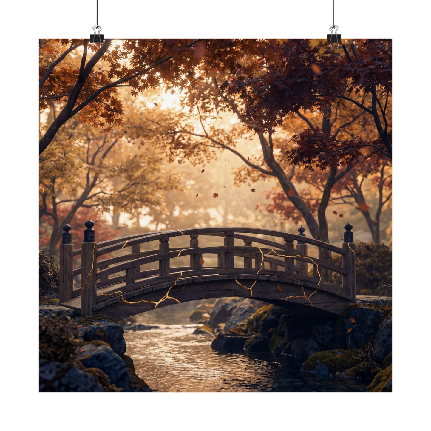 Philosophical Wooden Bridge Wall Art Print - Gold Vein Kintsugi
