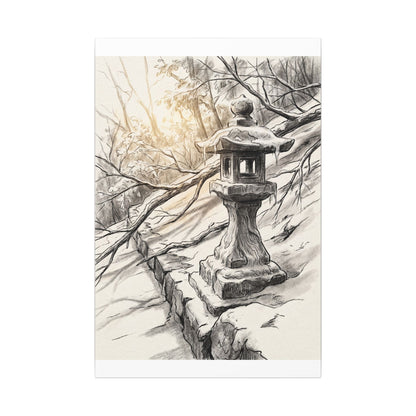Golden Hour Stone Lantern Canvas Art - Japandi Kanso