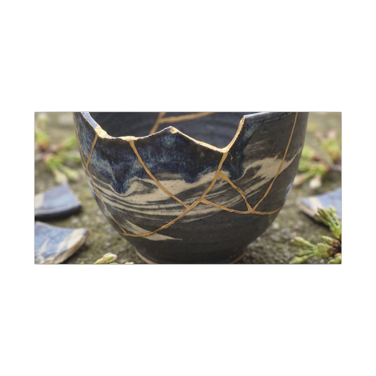 Datsuzoku Ceramic Bowl Canvas Art - Kintsugi Gold Repair