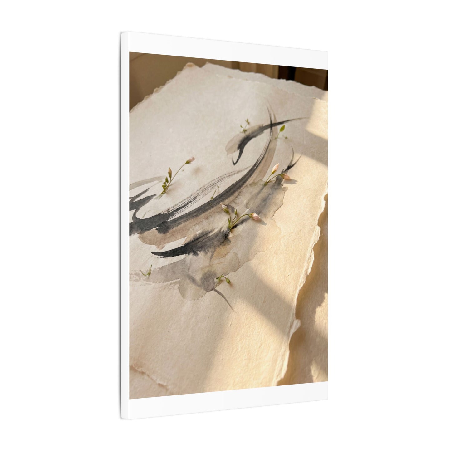 Ink Brushstroke Watercolor Canvas Art | Neutral Japandi Art