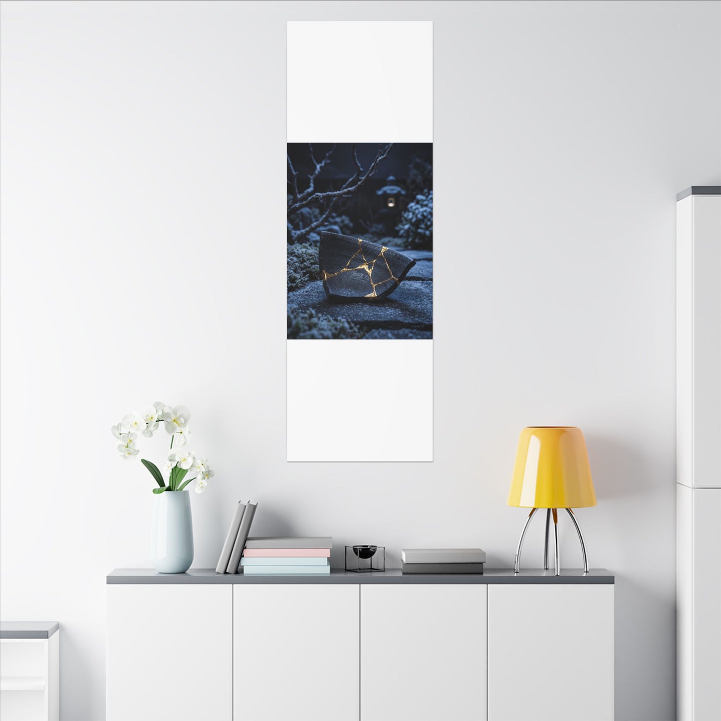 Moonlit Garden Winter Canvas Art | Kintsugi Artful Design