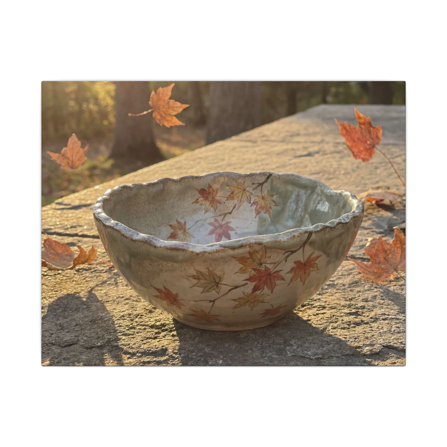 Japandi Ceramic Bowl in Golden Hour | Japanese Pattern Canvas Art Art Print