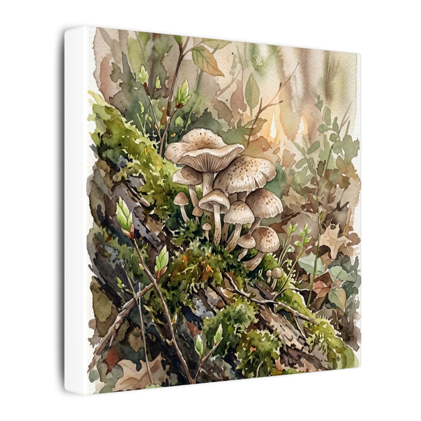 Wild Mushrooms Canvas Art | Spring Japandi Watercolor Art