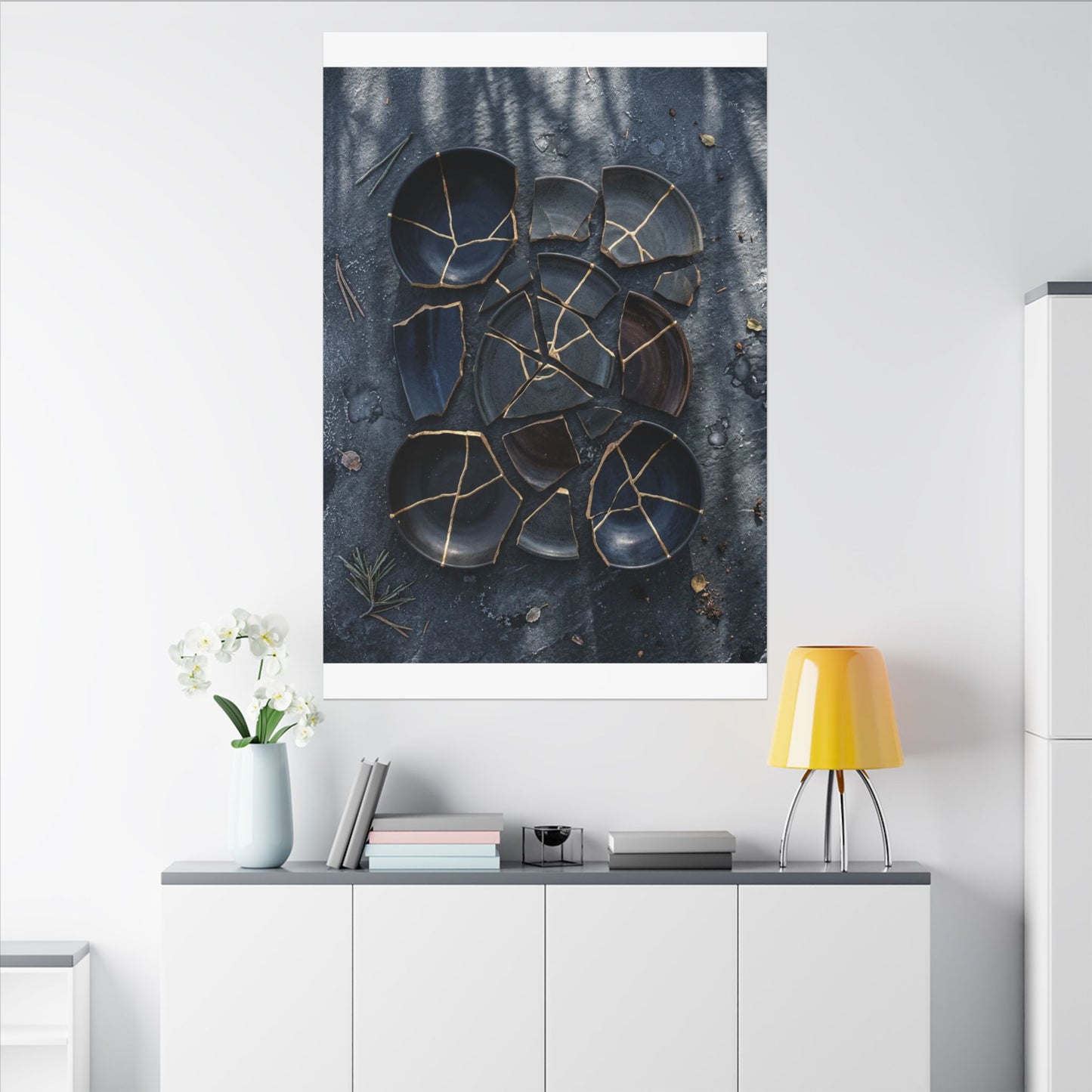 Dark Japandi Broken Pottery in Dappled | Shadow Zen Canvas Art
