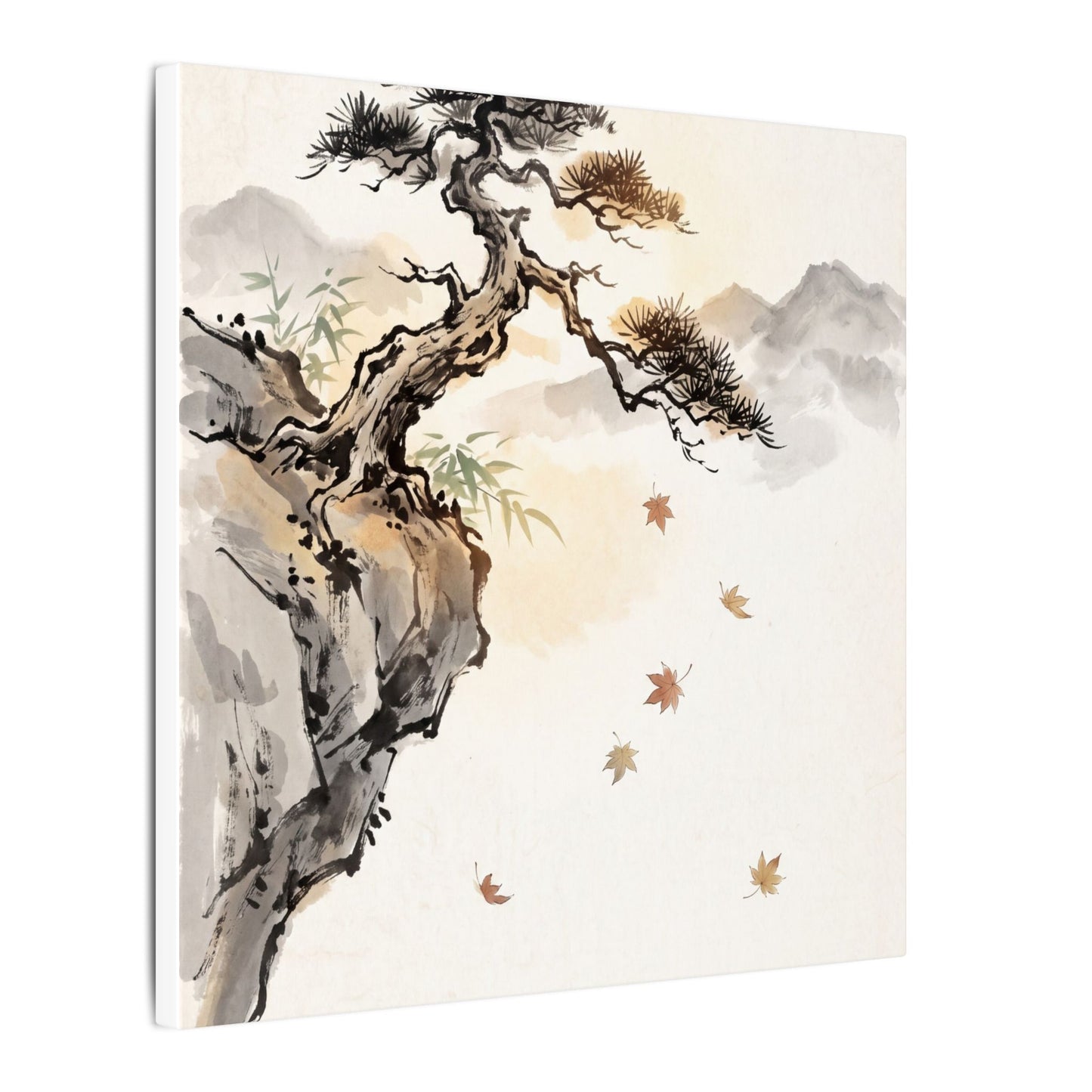 Peaceful Pine Tree Canvas Art - Sumi E Zen