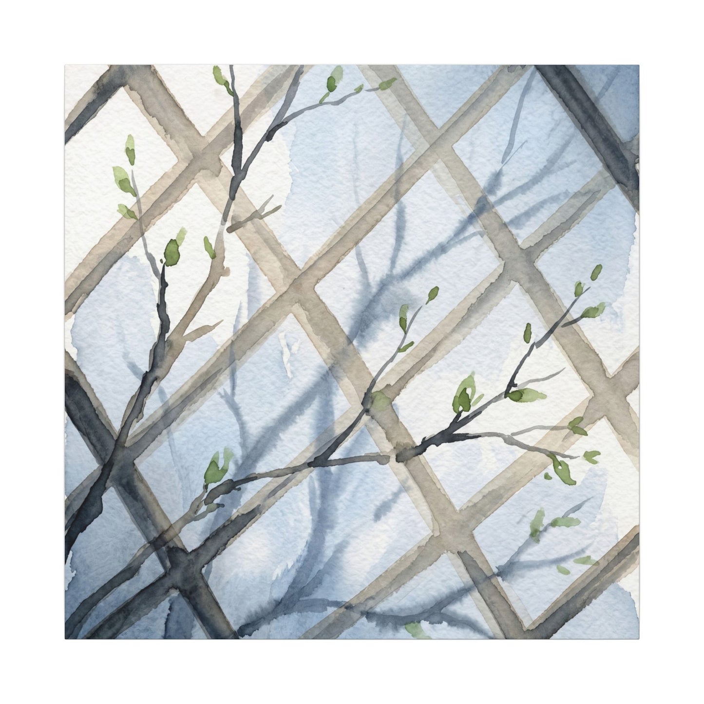 Shoji Screen Canvas Art | Spring Japandi Watercolor Art