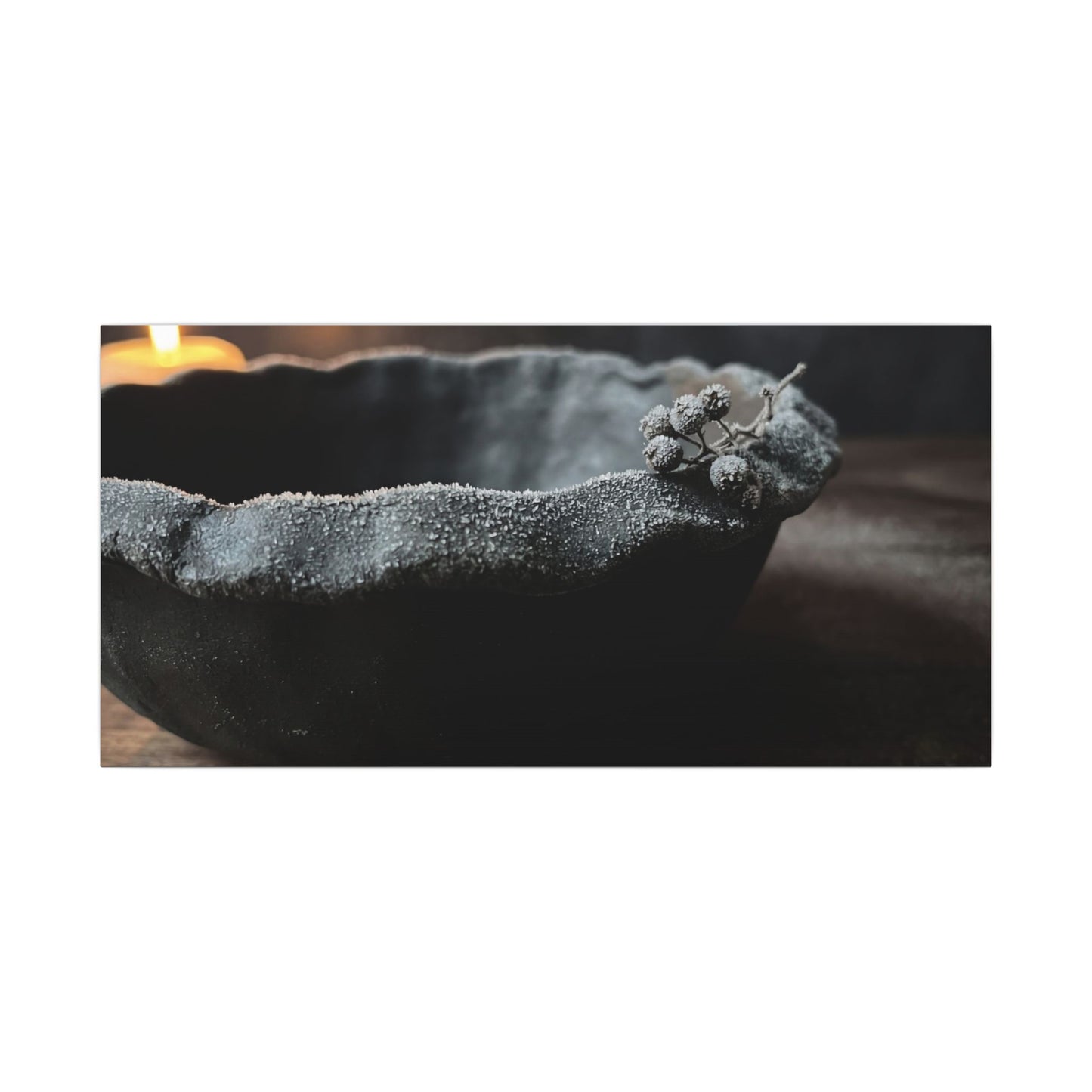 Ceramic Bowl Canvas Art | Winter Dark Japandi Shadow Zen Art