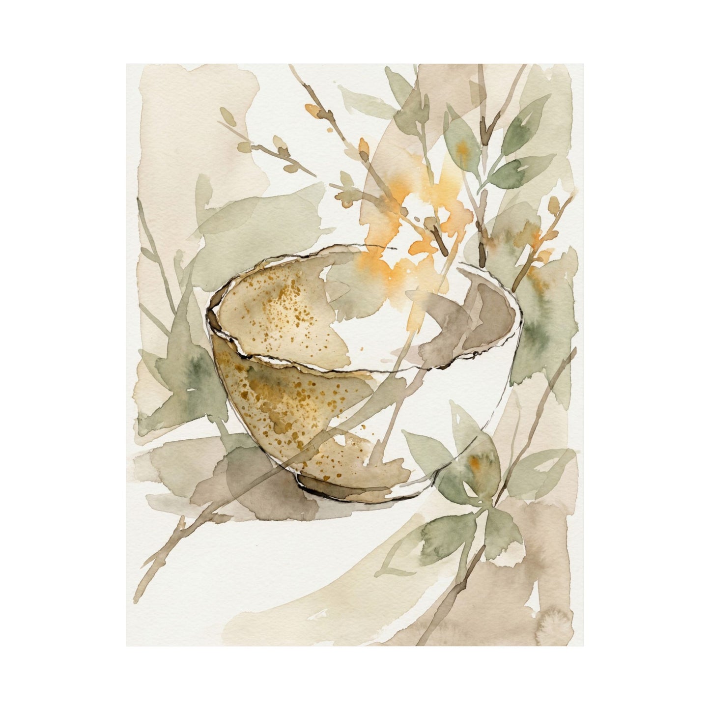 Spring Ceramic Bowl Watercolor Wall Art Print | Elegant Decor