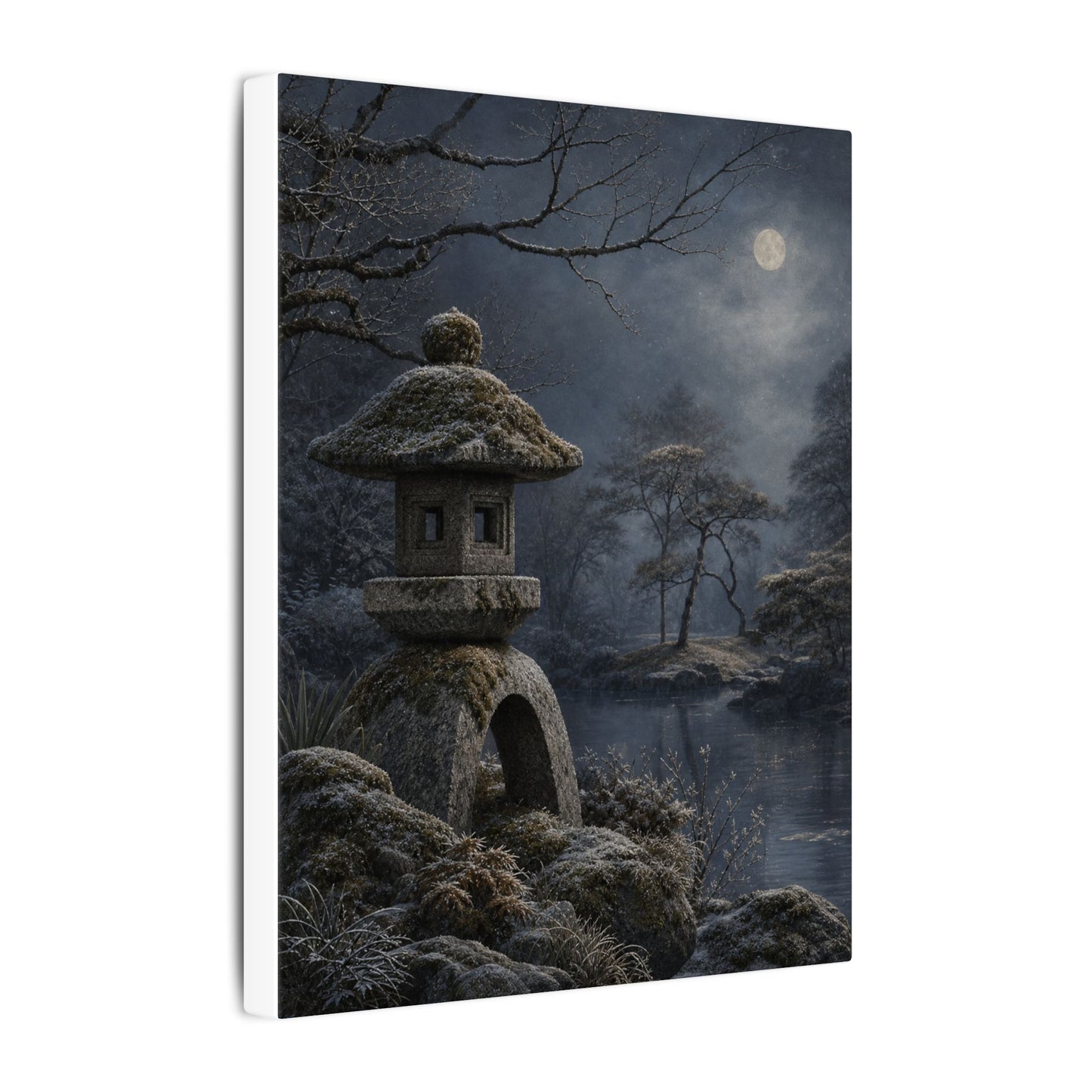 Stone Lantern Canvas Art | Winter Japandi Japanese Pattern Art