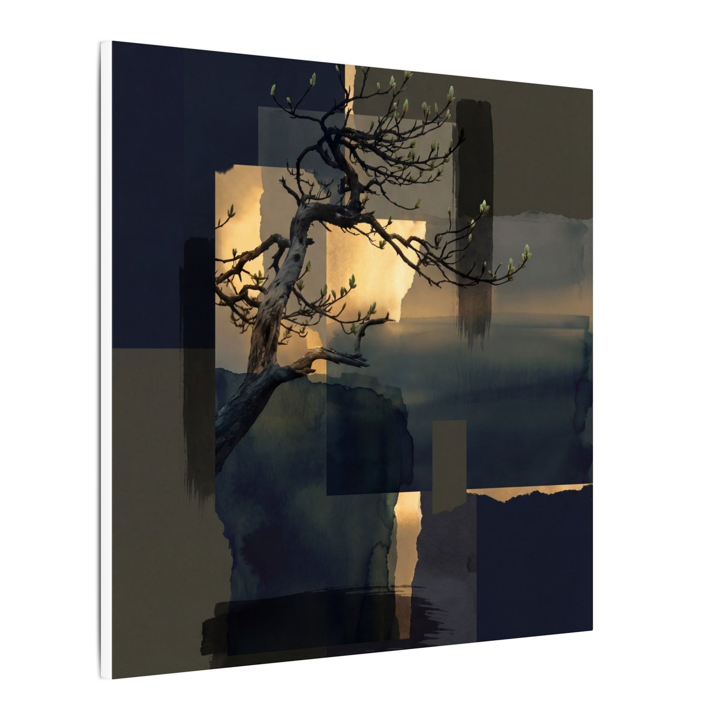 Golden Hour Pine Tree Canvas Art - Dark Japandi Kanso