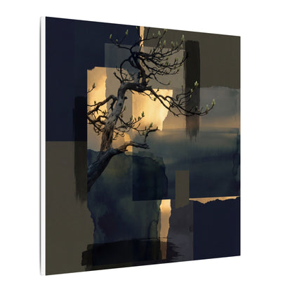 Golden Hour Pine Tree Canvas Art - Dark Japandi Kanso