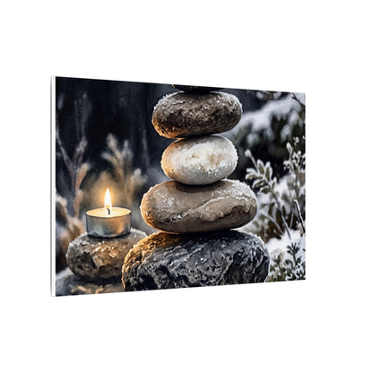 River Stones Canvas Art | Winter Japandi Watercolor Art
