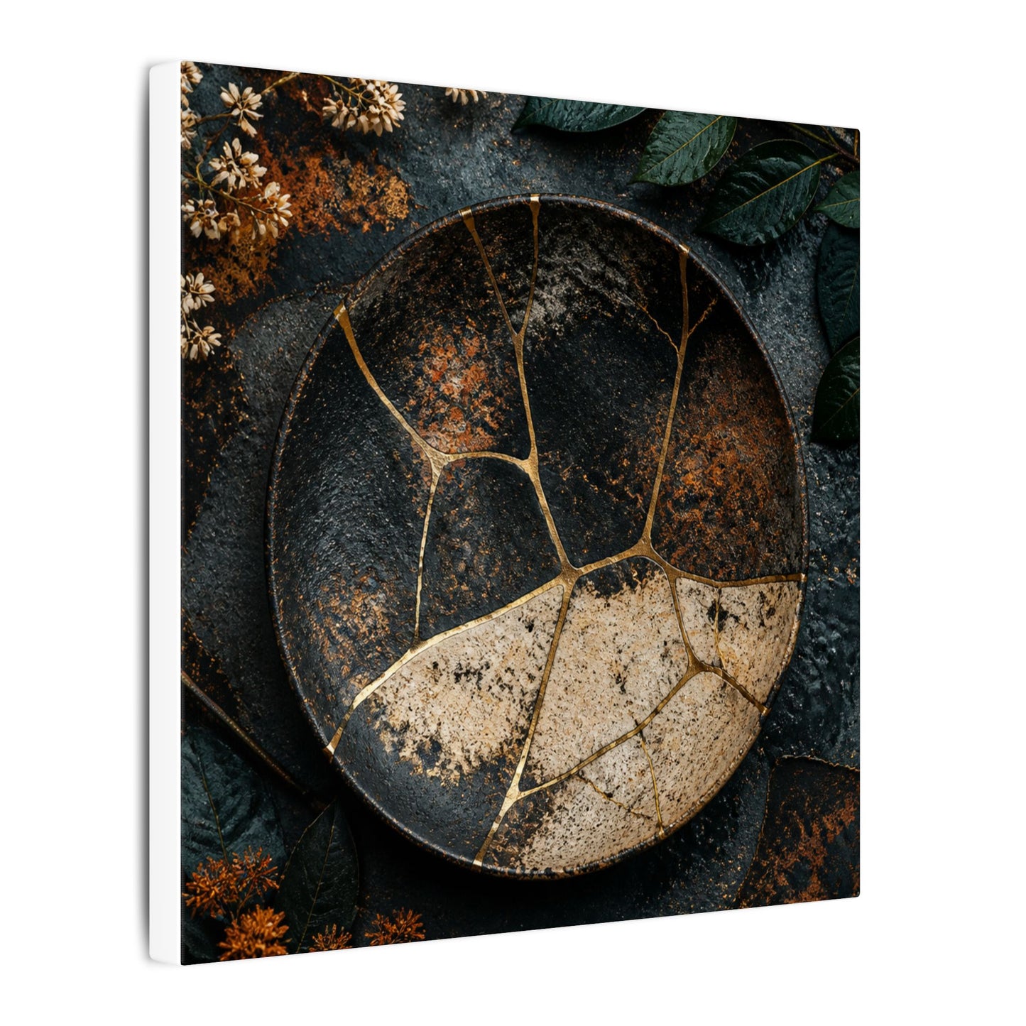 Kintsugi Rust Patina in Dawn | Gold Repair Canvas Art
