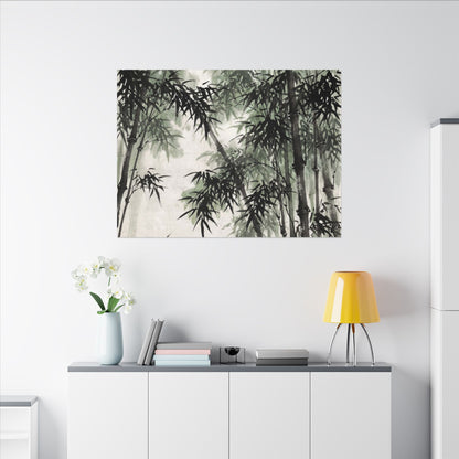 Zen Bamboo Grove in Overcast | Sumi E Canvas Art